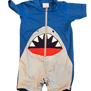 Hanna Andersson Blue Zip-Up Shark Swimsuit Rashguard, Size 12-18 mos